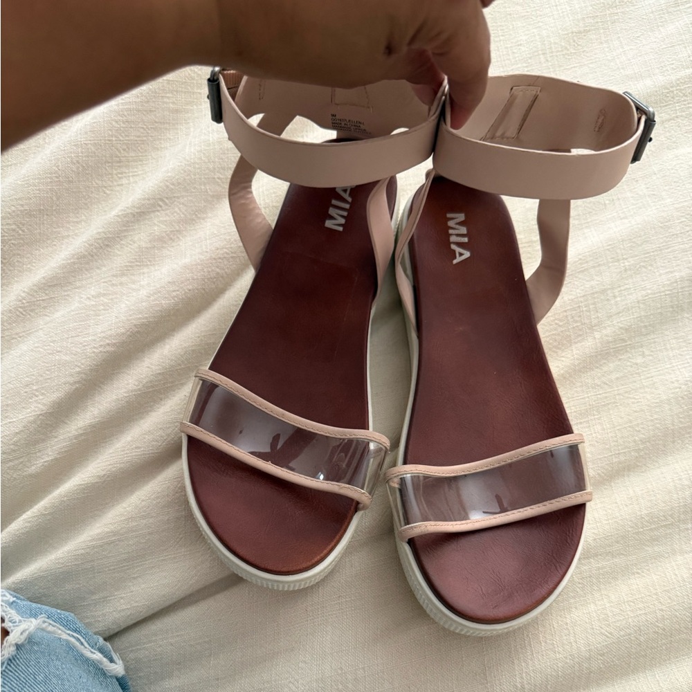 MIA Blush Ankle-Strap Sandals with Clear Toe Band
